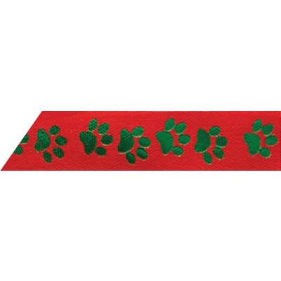 Ribbon / Green Paws on Red - 50 Yards